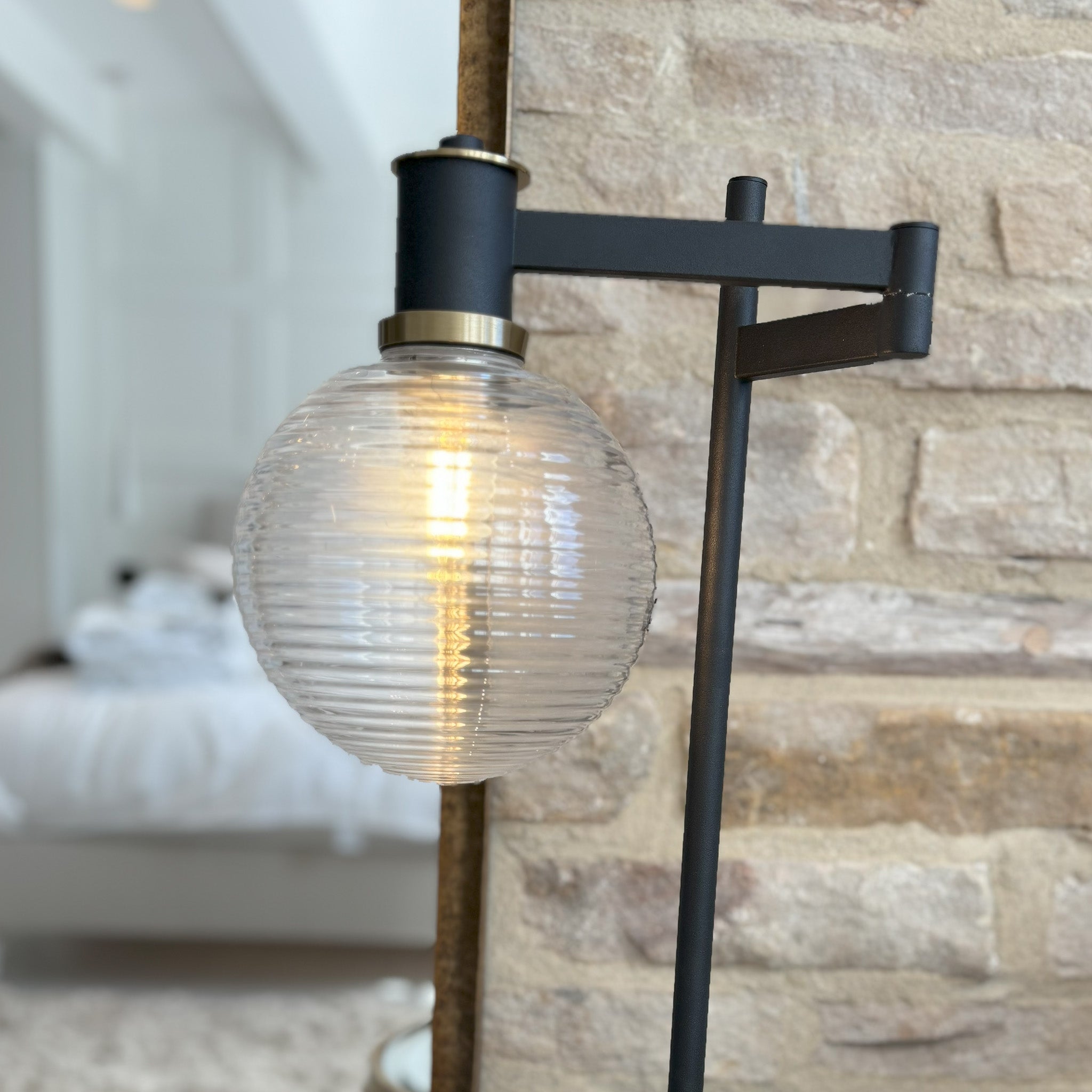 Adjustable Swing Arm Table Lamp with Glass Shade